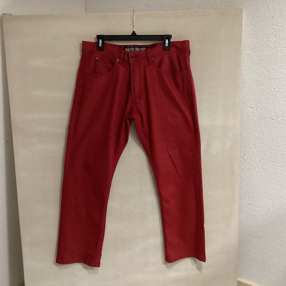 Akoo  jeans men’s 34x27 1/2” red straight leg embroidered back pocket casual